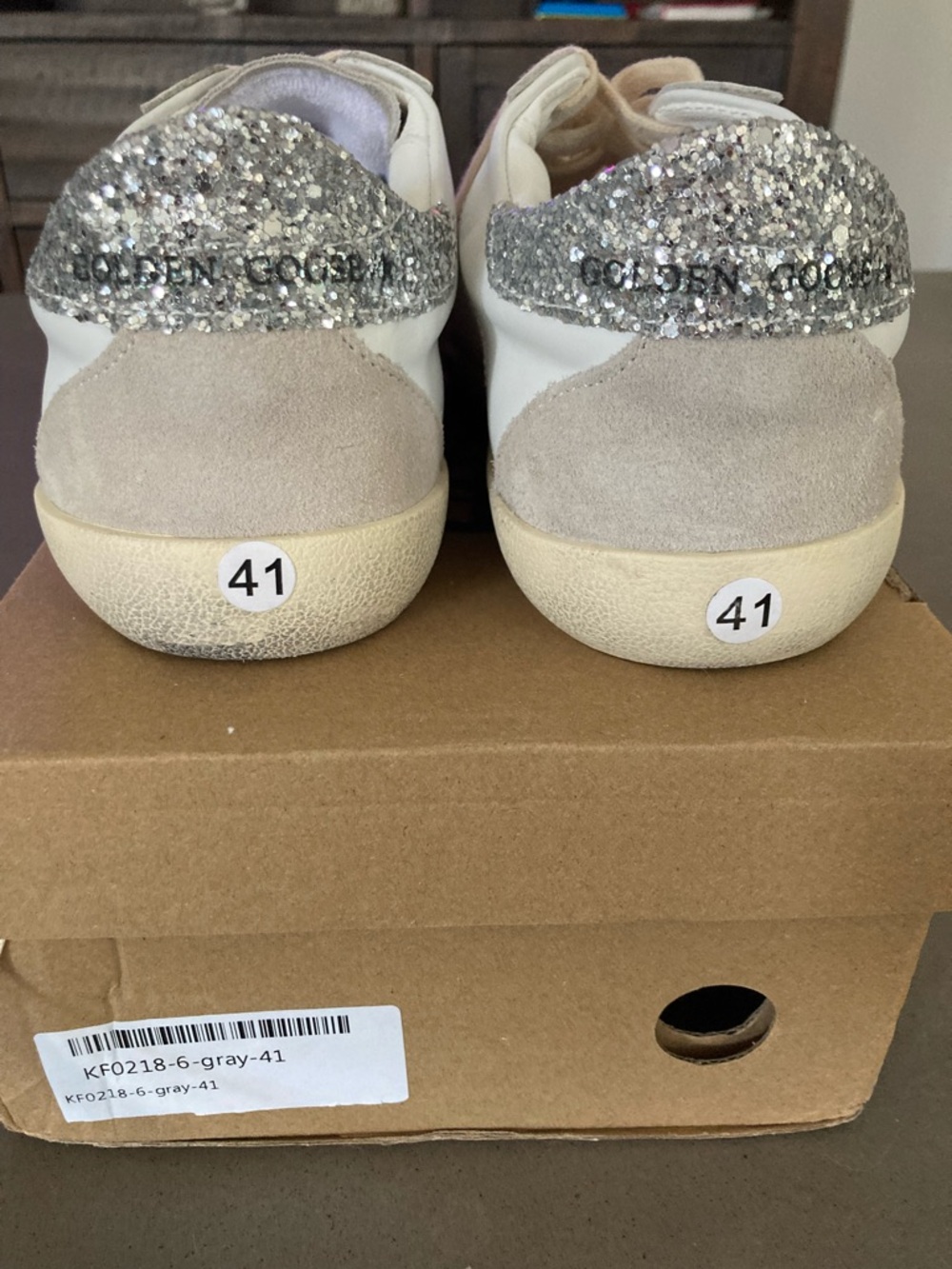 White and Beige Superstar Sneakers with Silver Heel NIB - Picture 2 of 5
